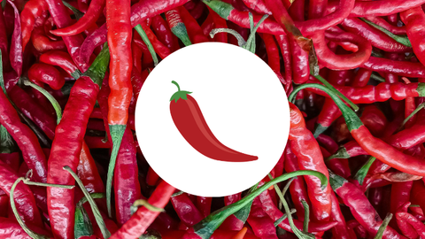 Cayenne peppers with illustrated pepper in white circle