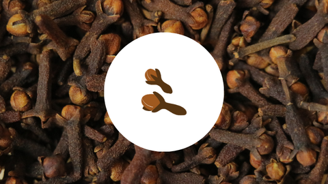 Cloves with a white circle in the middle and illustrated cloves on top