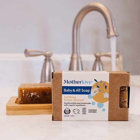 Bar of soap on counter with sink