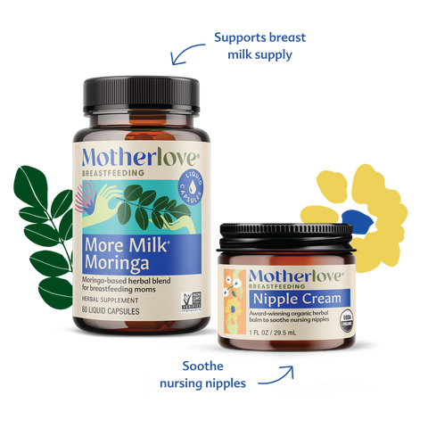 Motherlove More Milk Moringa and Nipple Cream products on a white background